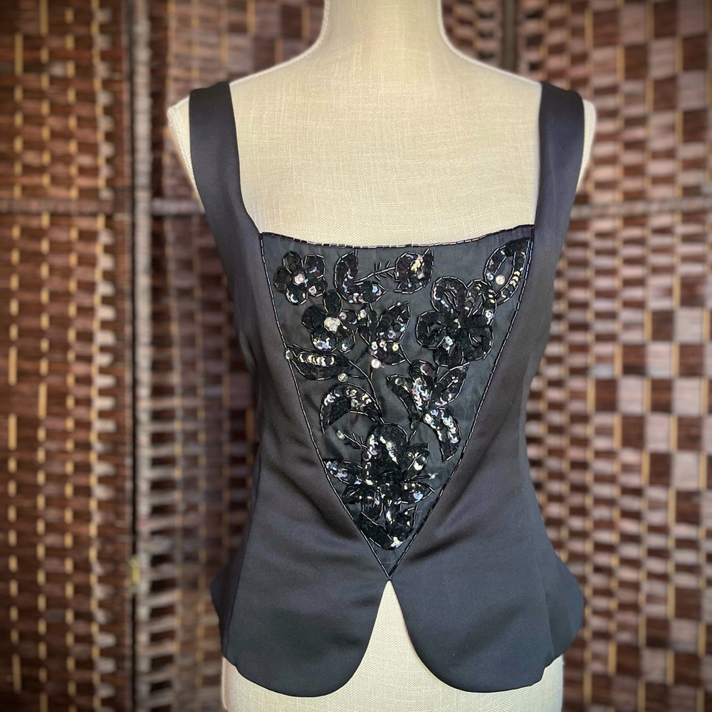 Black Floral Embroidered Sequin Corset Top